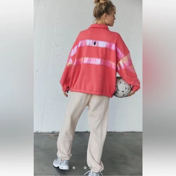 Free People Movement Away We Go Half Zip Pullover Iridescent Striping Hibiscus - Picture 2 of 6